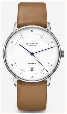 STERNGLAS Naos Automatic (38mm) White Dial / Tan-Brown Leather Strap S02-NA01-PR01