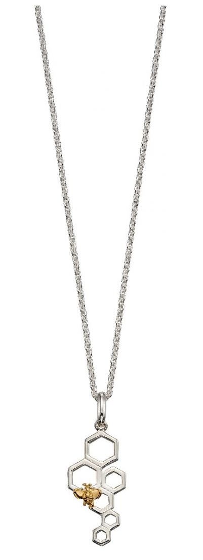 Elements Silver P4674 Silver Gold Plate Bee Honeycomb Drop Jewellery