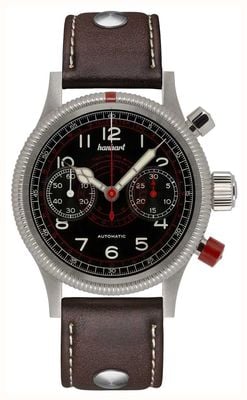 Hanhart PIONEER TachyTele Automatic (40mm) Black Dial / Dark Brown Leather Rivet Strap - M 712.210-0110
