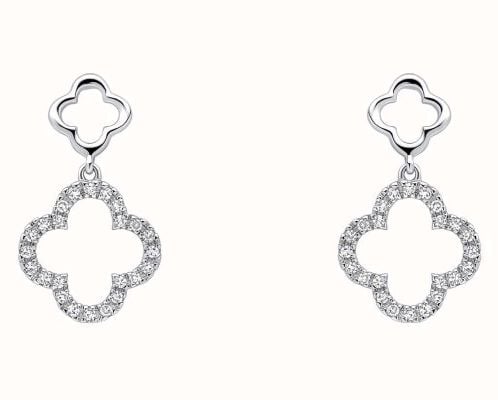 Elements Gold Diamond Quatrefoil Drop Earrings In 9ct Gold GE2508C