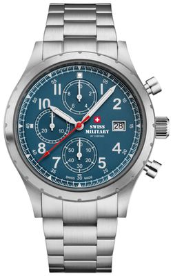 Swiss Military by Chrono Blue Dial Stainless Steel Bracelet Chronograph Sports Watch SM34117.02