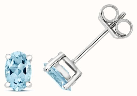 James Moore TH 9k White Gold Aquamarine Claw Set Studs ED242WAQ