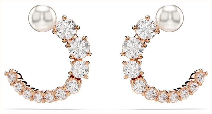 Swarovski Matrix Hoop Stud Earrings Crystal Pearl White Crystals Rose Gold-Tone Plated 5692264