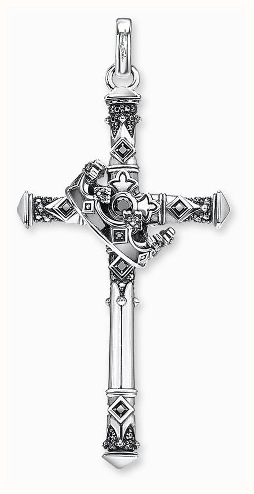 Porte-clés Thomas Sabo En Argent – Croix Avec Couronne Rotative Et Zircons Noirs – Modèle PE886-643-11, Unisexe