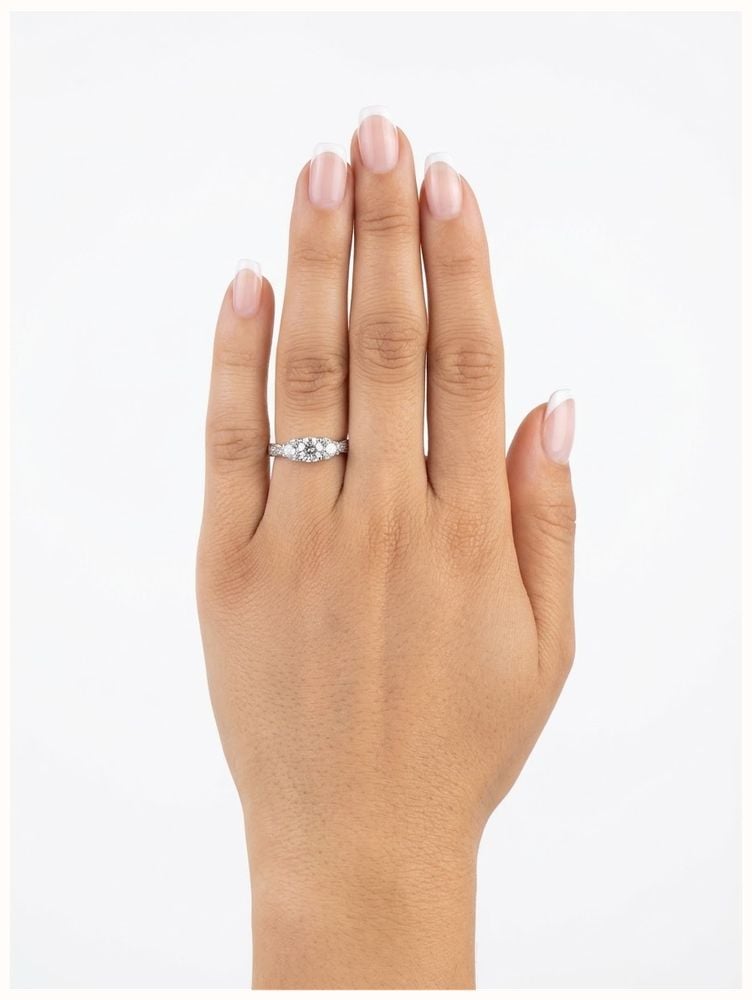 Pear & Round Brilliant Natural Diamond 18ct White Gold Trilogy Ring JM7649 - alternate view 4