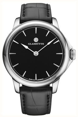 Tutima Glashütte Patria Small-Second Manual Winding (41mm) Black Lacquered Dial / Black Alligator Leather Strap 6612-21