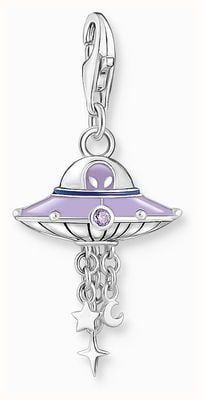 Thomas Sabo UFO Charm Pendant Purple Cold Enamel and Crystals Sterling Silver 2045-691-7