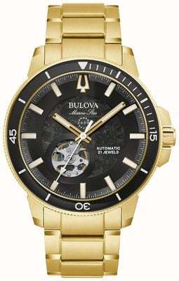 Bulova Men's Marine Star | Automatic | Black Dial | Gold-Tone Stainless Steel Bracelet 97A174