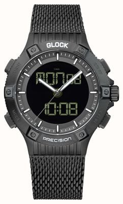 GLOCK Precision Dual-Display World Timer (44mm) Digital Dial / Black Stainless Steel Mesh Bracelet GW-24-1-24