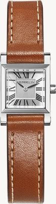 Herbelin Antarès Square Quartz (19.4mm) Silver Guilloché Dial / Camel Baranil Calfskin Strap A17144AP01C02