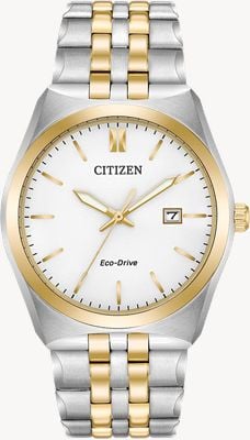 Citizen Men's Eco-Drive Two Tone Bracelet White Dial Solar Powered BM7334-58A