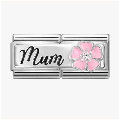 Nomination Composable DOUBLE Classic DETAILED Steel Enamel Pink Flower Mum 330734/18