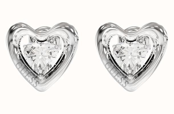 Guess Beloved Silver Pave Heart Stud Earrings UBE06097RH