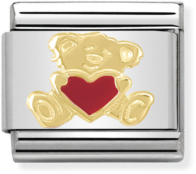 Nomination Classic Bear With Heart 18ct Gold & Steel Enamel Charm 030253/32