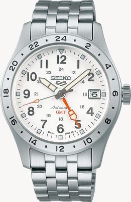Seiko 5 Sports ‘Overwhite’ Field GMT (39.4mm) White Dial / Stainless Steel Bracelet SSK059K1