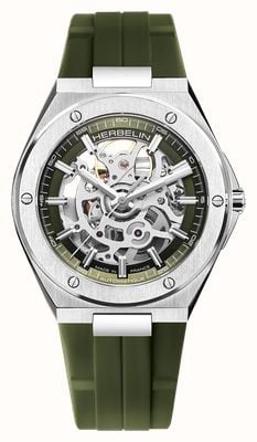 Herbelin Cap Camarat Skeleton Automatic (40.5mm) Silver Skeleton Dial / Khaki Green FKM Rubber Strap 1645SQ116CK