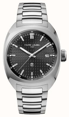 Favre Leuba Chief Date Automatic (40mm) Black Monogram Pattern Dial / Stainless Steel Bracelet 00.20102.102.01.200