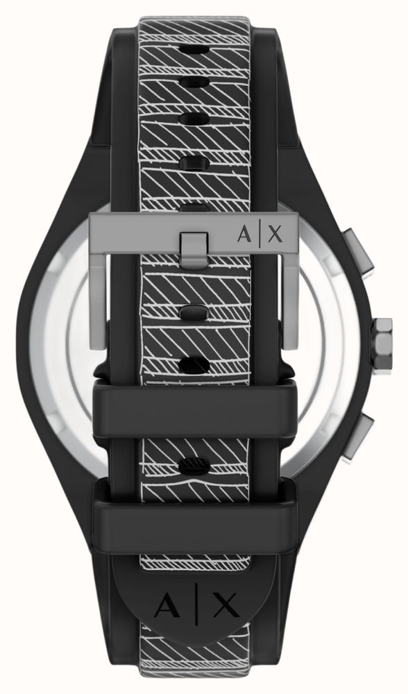 Armani Exchange Quartz Chronograph (44mm) Black Sketch Dial / Black Sketch Silicone Strap AX4174 - alternate view 3