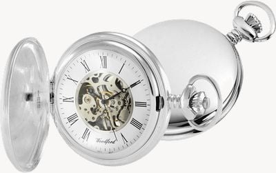 Woodford Hunter Skeleton Mechanical Pocket Watch - White Dial / Stainless Steel Case 1096