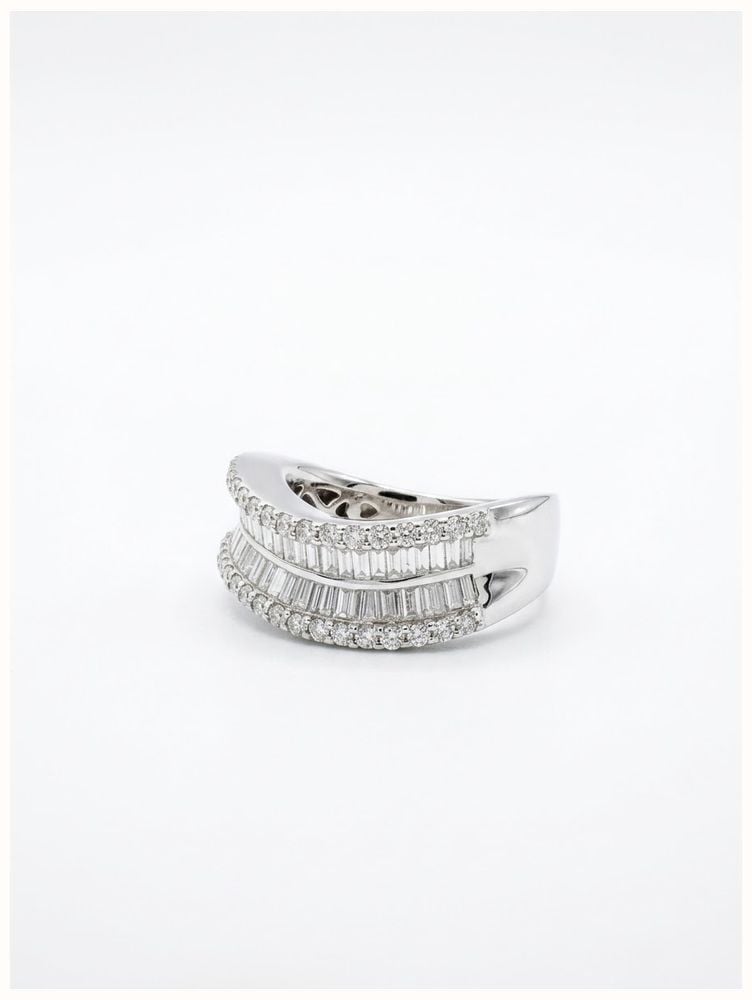Baguette And Round Brilliant Natural Diamond 18ct White Gold Cocktail Ring JM4539 - alternate view 2
