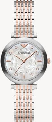 Emporio Armani Three-Hand Crystal Quartz (32mm) Mother-of-Pearl Dial / Two-Tone Stainless Steel Bracelet AR11808