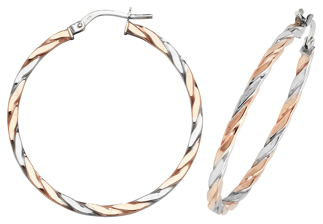 Treasure House ER1041RW-30 9ct Rose/White Gold 30mm Hoop Jewellery