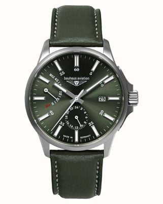 Bauhaus Aviation Titanium Automatic Power-Reserve (42mm) Dark Green Dial / Green Leather Strap 28604