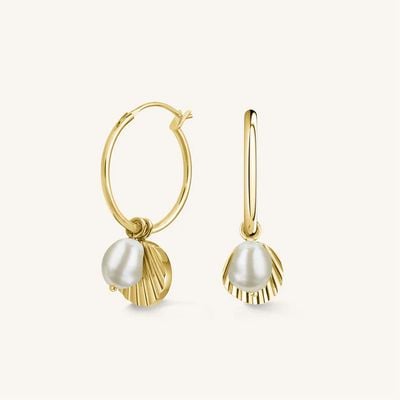 Rosefield Jewellery Shell And Pearl Charm Gold Earrings JSPCEG-J173