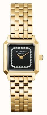 Rosefield Boxelle (19.5mm) Black CD Sunray Dial / Gold-Plated Stainless Steel Bracelet BBGSG-B09
