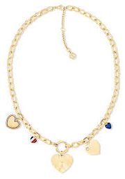 Tommy Hilfiger Gold Tone IP Stainless Steel and Crystal Heart Charm Necklace 2781065