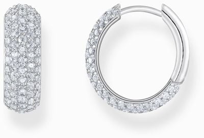 Thomas Sabo Sterling Silver White Zirconia Pavé Wide Hoop Earrings 16mm CR731-051-14