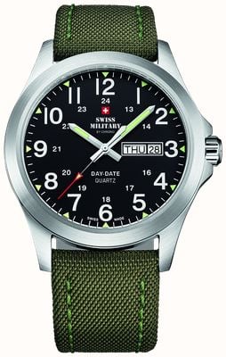 Swiss Military by Chrono Men's Day-Date (42mm) Black Dial / Green Leather Strap SMP36040.05