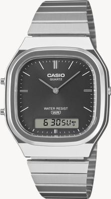 Casio Vintage Dual-Display (35.8mm) Grey Sunray Dial / Stainless Steel Bracelet AQ-240E-1AEF