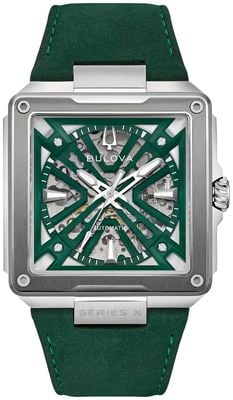 Bulova Series X Automatic (41mm) Green Skeleton Dial / Green Suede Strap 98A343