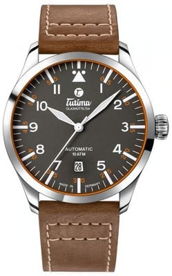Tutima Glashütte Flieger Automatic (41mm) Gunmetal-Grey Dial / Brown Leather Strap 6105-03