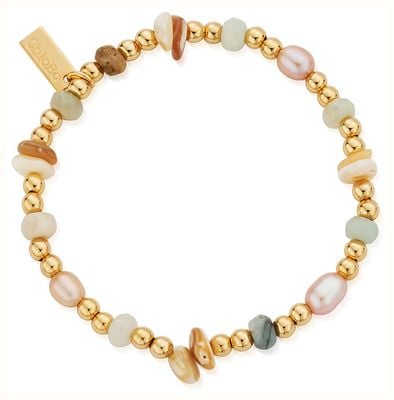 ChloBo TREASURES OF BALI Radiant Luck Pearl Bracelet - 18ct Gold Plated GBCCAPS