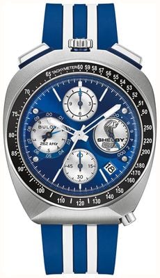 Bulova Shelby® Racer Chronograph Limited Edition (43mm) Blue Dial / Blue & White Striped HNBR Rubber Strap 98B452