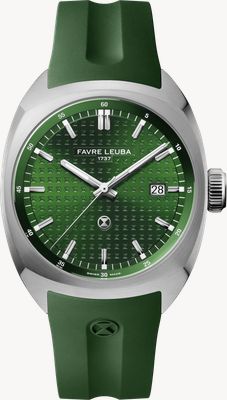 Favre Leuba Chief Date Automatic (40mm) Green Monogram Pattern Dial / Green Rubber Strap 00.20102.102.03.303
