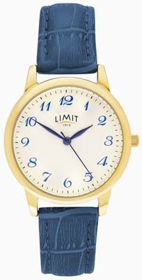 Limit Classic Quartz (34mm) White Dial / Blue Croc Grain PU Leather Strap 50061