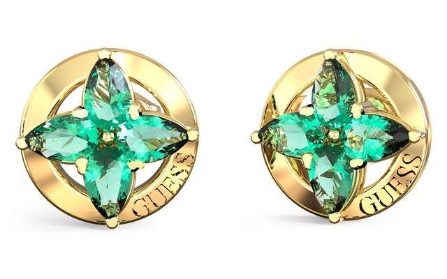 Guess UBE06040YGGN Secret Garden Green Crystal flower stud Jewellery