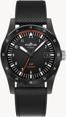 FORTIS Flieger F-39 Werk 7 Automatic Limited Edition (39mm) Mission Black on Hybrid Strap F4220028