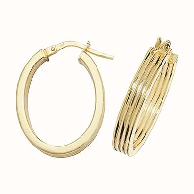 James Moore TH 9k Yellow Gold Hinged Ridge Oval Hoop Earrings ER1017-V3