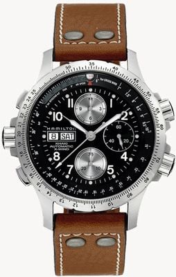 Hamilton Khaki Aviation X-Wind Auto Chrono *Independence Day - 2016* (44mm) Black Dial / Brown Leather Strap H77616533