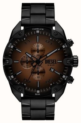 Diesel Spiked Chronograph (48mm) Brown Gradient Dial / Black PVD Stainless Steel Bracelet DZ4691