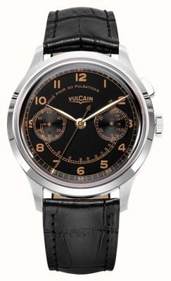 Vulcain Monopusher Heritage Manual Winding (38.9mm) Black Dial / Black Calf Leather Strap Watch 650167A08.BAN248