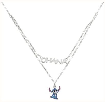 Disney Ladies Silver Stitch and Ohana Double Row Necklace N903632RRHL-17.PH