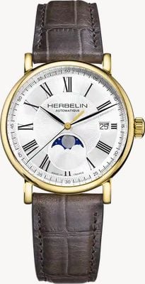 Herbelin Inspiration Moonphase Automatic (38mm) Silver Dial / Grey-Brown Leather Strap 2847P08GR