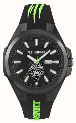 Plein Sport TIGERMASTER 3-Hand Date (47mm) Black Dial / Black Silicone Strap PS7BA0524