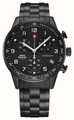 Swiss Military by Chrono Men's Minimalist Military Chronograph (41mm) Black Dial / Black PVD Stainless Steel Bracelet SM34012.04