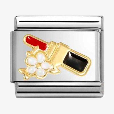 Nomination Classic Symbols Acciaio, Smalto E Oro 750 Rossetto ROSSO Con Fiore Charm 030272/96